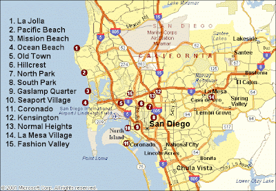 San Diego map with landmarks