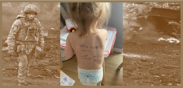 Mãe 'tatua' telefones nas costas da filha por medo de morrer e deixar a criança sozinha na guerra