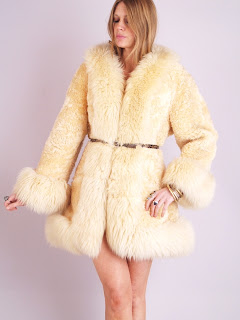 Vintage cream colored mongolian fur fluffy princess coat.