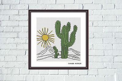 Cactus flower landscape abstract cross stitch design - Tango Stitch