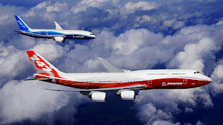 Blue and Red Boeing Planes Sky HD Wallpaper