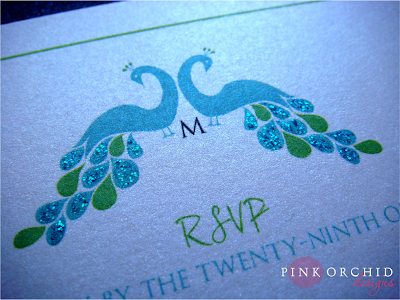 HandGlittered Peacock Wedding Invitations