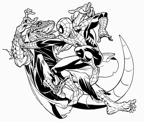 coloriage spiderman et le lezard