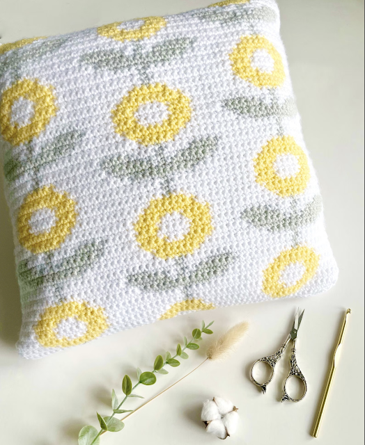 abstract flower crochet pillow
