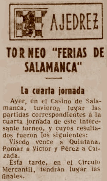 Torneo Nacional de Ajedrez Ferias de Salamanca 1950, recorte de prensa