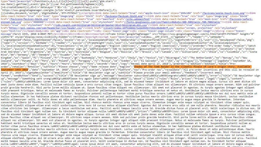 shadow of the tomb raider html code reveal