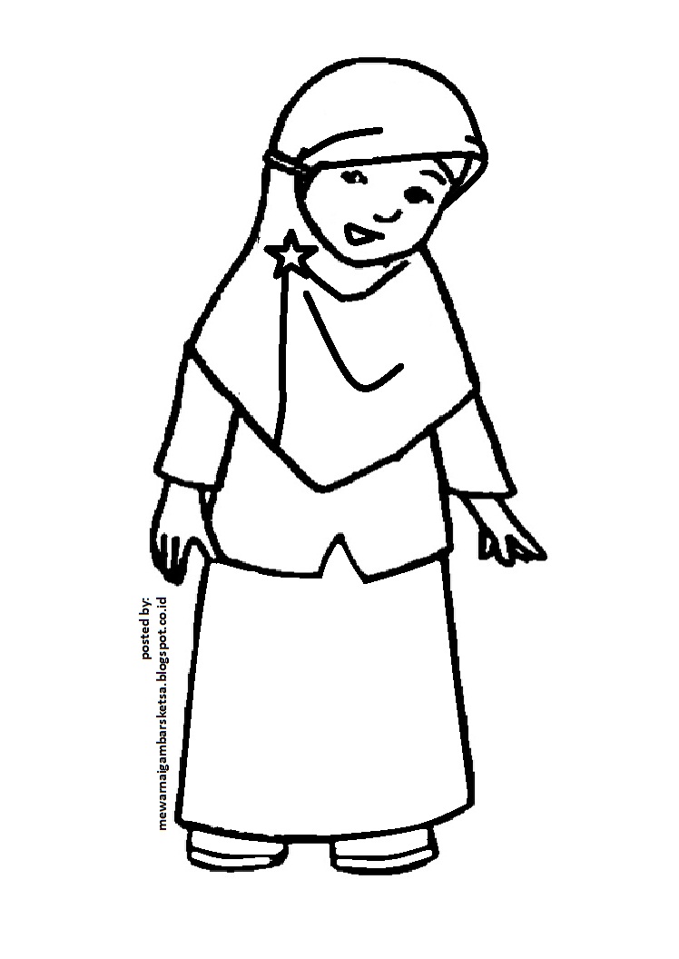 Mewarnai Gambar Mewarnai Gambar Sketsa Kartun Anak Muslimah 20