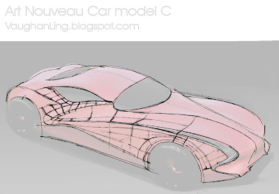 Art Nouveau car model D, front graphics, topology