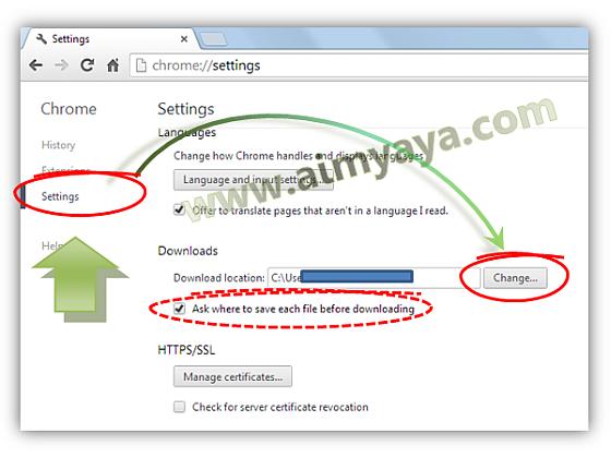  Gambar: Mengatur default folder download di Google Chrome