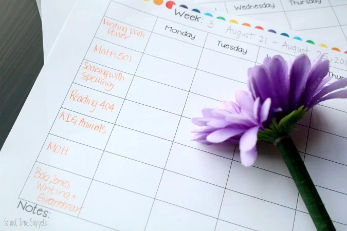 weekly homeschool planning printable free