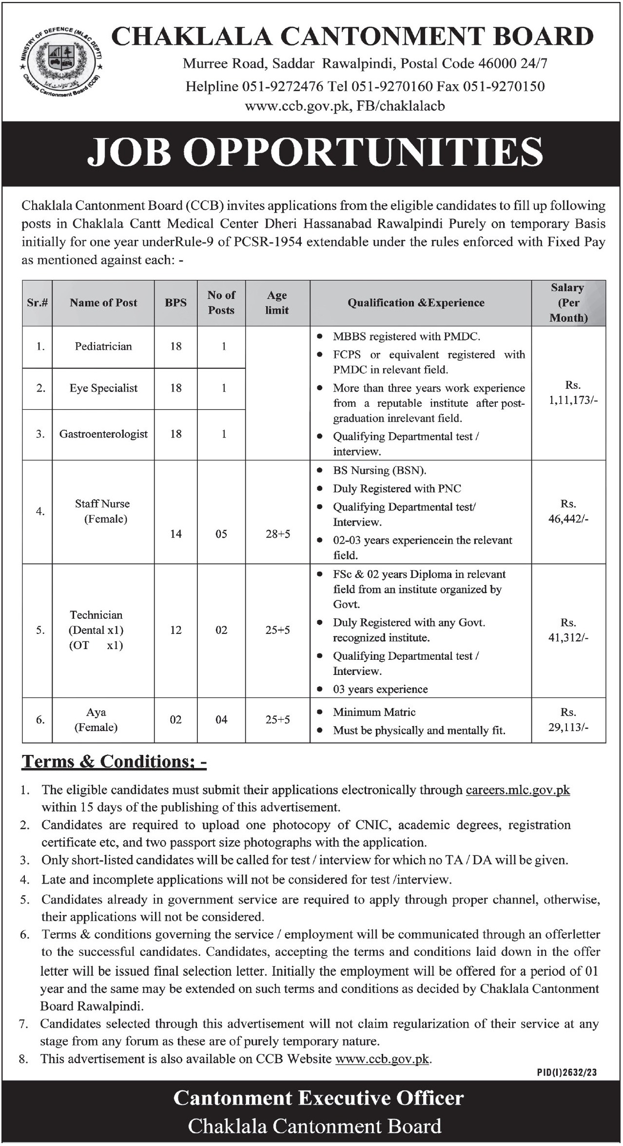 Jobs in Cantonment Board
