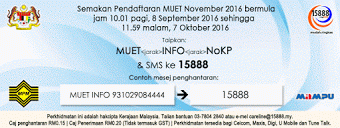 Semakan Status Pendaftaran MUET Sesi November 2017 Online Dan SMS