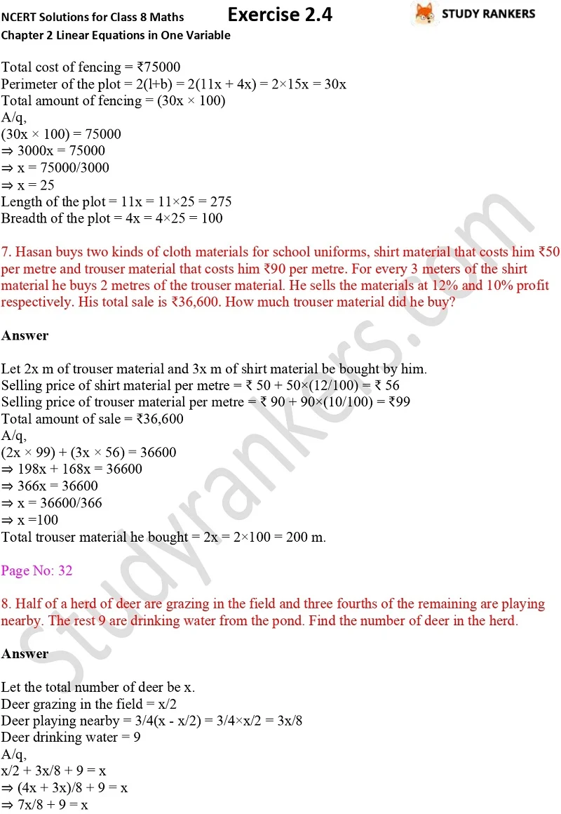 NCERT Solutions for Class 8 Maths Chapter 2 Linear Equations in One Variable Exercise 2.4 Part 3