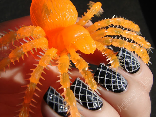 nails nailart nail art polish mani manicure Spellbound thread black white spider web spiderweb Halloween Nail-Aween Challenge