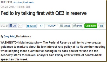 Fed to try talking first with QE3 in reserve - The Fed - MarketWatch 2011-10-25 07-31-07
