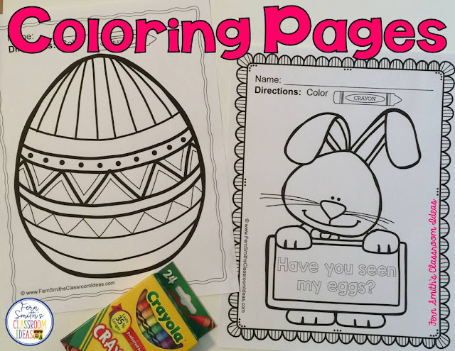  Looking for some fun for Spring? How about Easter? Seventy-Four Color For Fun Printable Coloring Pages....bunnies, eggs, umbrellas, children, all sorts of Easter and Spring Fun for your students! #FernSmithsClassroomIdeas