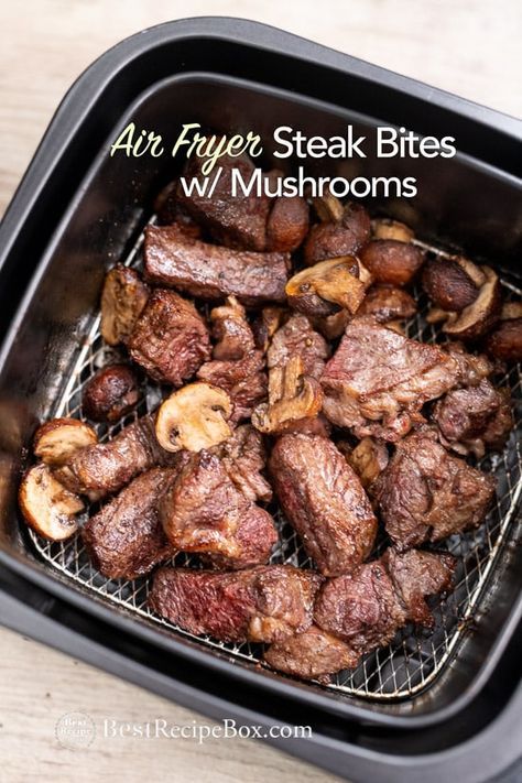 Air Fryer Steak Bites Recipe for Juicy Air Fried Steak Recipe @bestrecipebox #steak #airfryer #steakbites