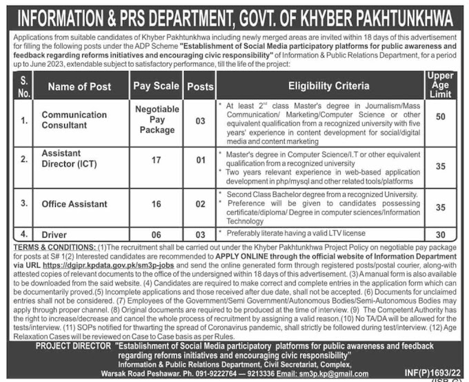 Information and PRS Department Govt Jobs 2022 - Jobz Khoji