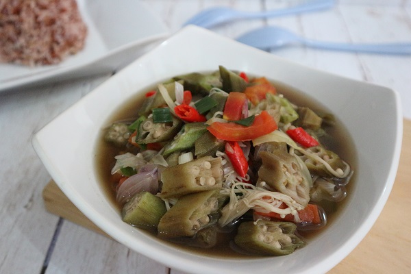 Resep Sayur Rebus Okra Merah Jamur Enoki Saus Tiram Food Nitalanaf Food Blogger