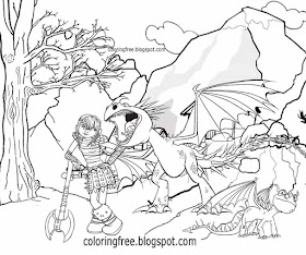 Printable train your dragon coloring for children cartoon Viking warrior pictures illustration ideas