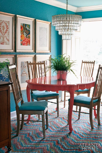 colorful turquoise dining room