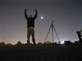 self portrait with moon at night