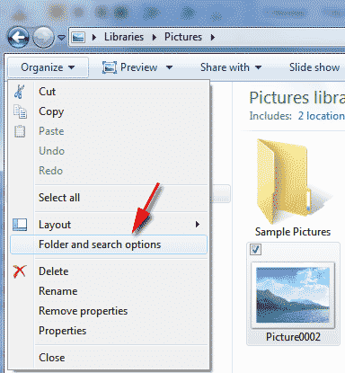 Folder and search options