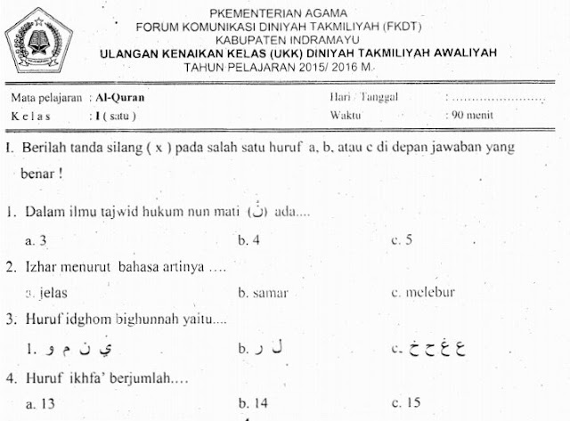 Soal Pelajaran Tajwid