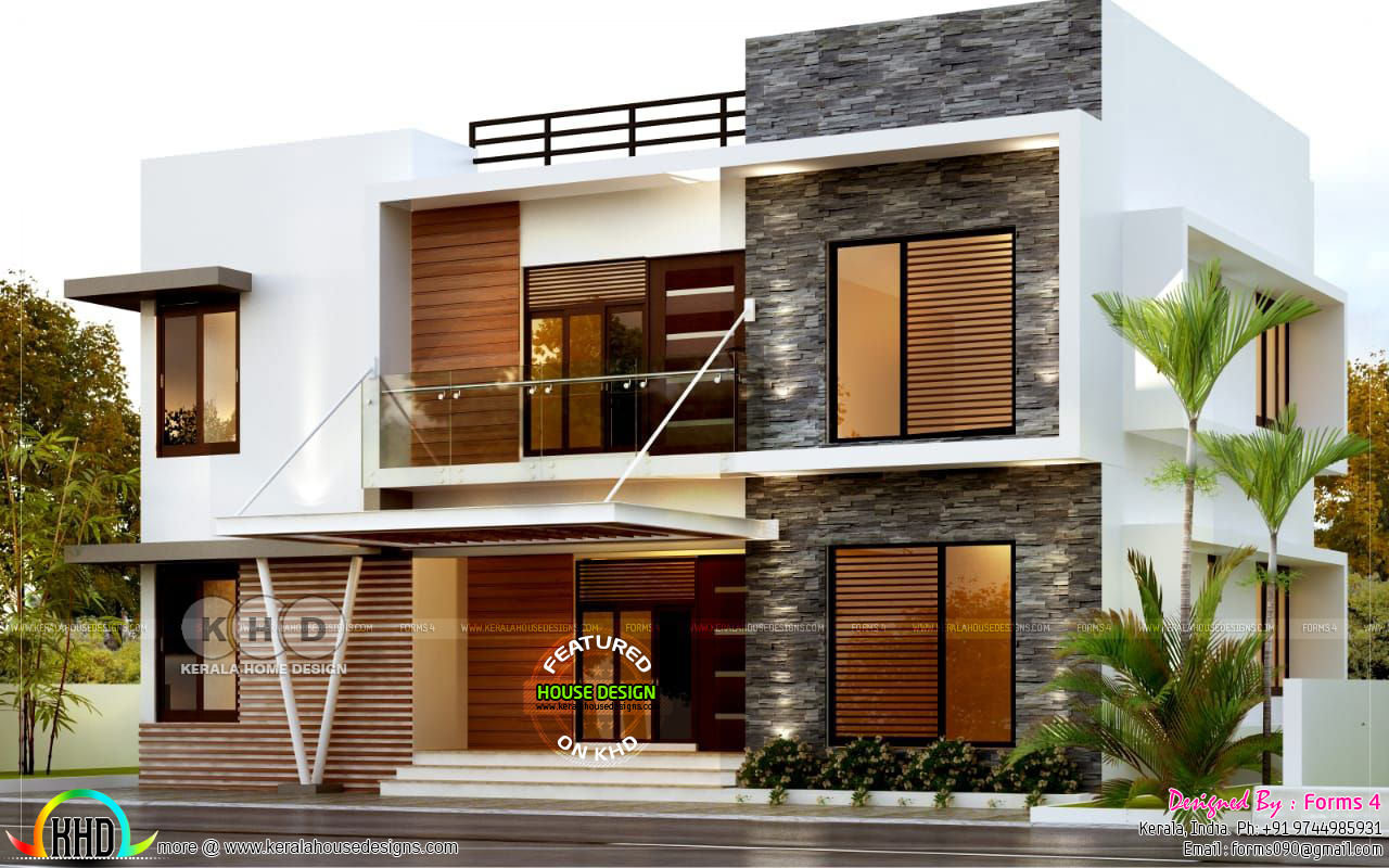 Day and night view of 4 bedroom 1800 sq ft Kerala home 