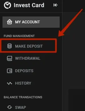 Пополнение баланса в Invest Card