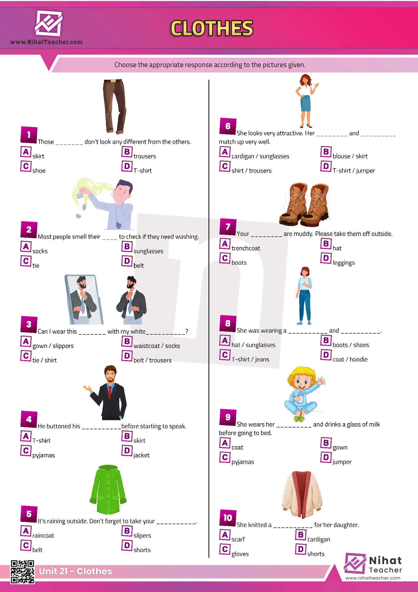 Print Map Quiz: Describing clothes (language - clothes