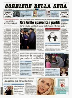 Corriere della Sera del 20 Febbraio 2013 | ISSN 1120-4982 | TRUE PDF | Quotidiano | Cronaca | Politica
Il Corriere della Sera è uno storico quotidiano italiano, primo per diffusione, con 445.000 copie di media giornaliera nel luglio 2012. Ha sede a Milano ed è pubblicato da RCS MediaGroup.
Il Corriere della Sera nacque nel febbraio del 1876 quando Eugenio Torelli Viollier, direttore de La Lombardia, e Riccardo Pavesi, editore della medesima, decisero di fondare un nuovo giornale.