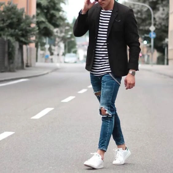 look masculino com tênis branco