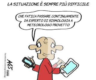 social, terremoto, maltempo, neve, esperti da tastiera, vignetta, satira