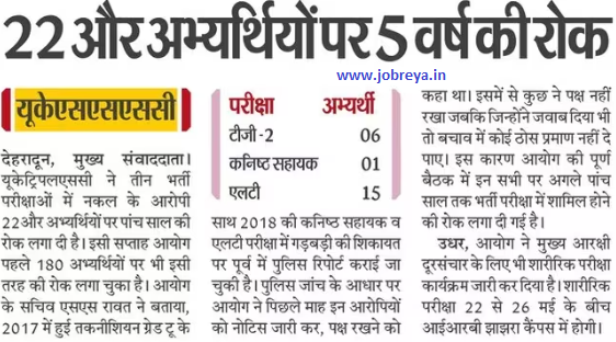 5 years ban on 22 more candidates by UKSSSC notification latest news update 2023 in hindi