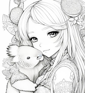 cute girl with Koala bear coloring page