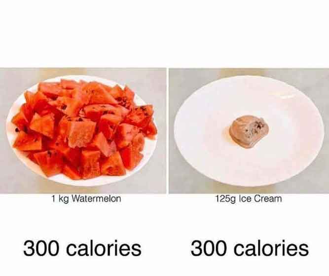 1kg watermelon vs 125g ice cream! - Food Memes About Choose Food Wisely for Optimal Health