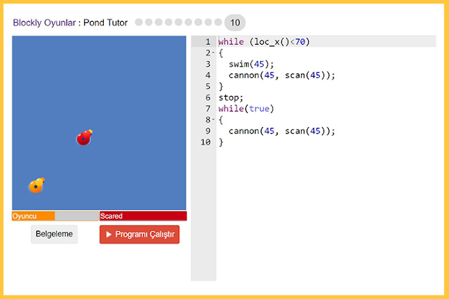 Blockly Games Havuz Öğreticisi Çözümleri 10. Bölüm