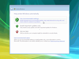 Windows Vista Installation - Windows Security Settings