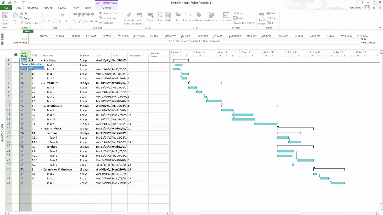 Simple Project Plan in Microsoft Project