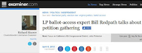 ballot access Bill Redpath LPVA Libertarian Party 2012 election