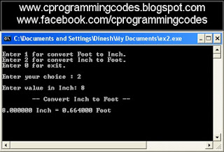 Output of convert Inch to Feet C program