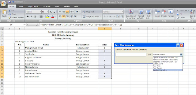 Text that contain excel