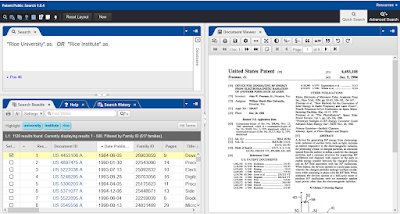 Search screen from Patent Public Search showing Rice-owned patents