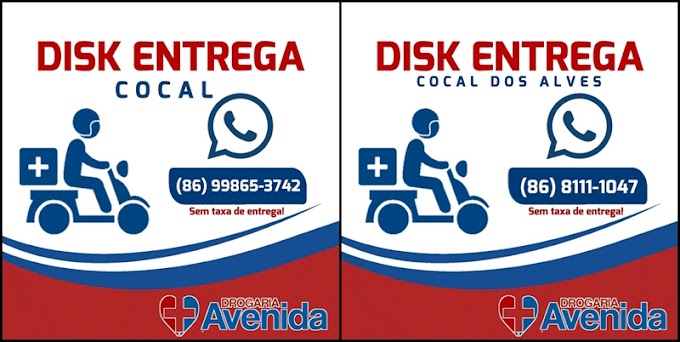 Drogaria Avenida está realizando entrega a domicilio sem cobrar taxa de entrega em Cocal e Cocal dos Alves