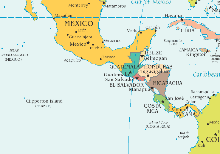 blank map of mexico and central america. Central America Map