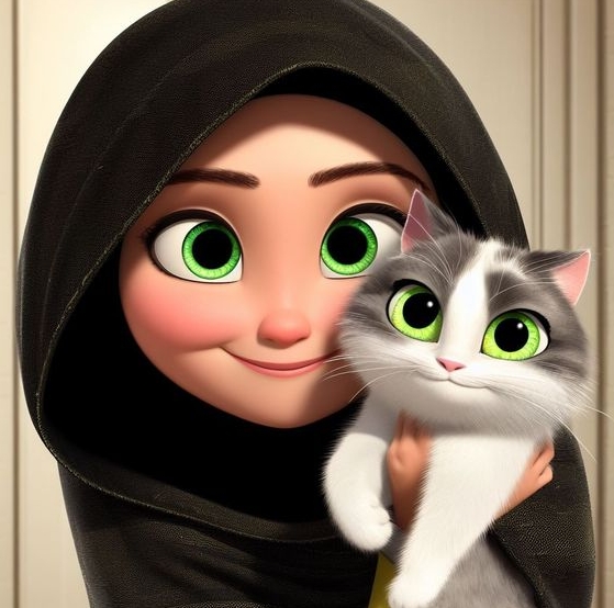kartun hijab dan kucing