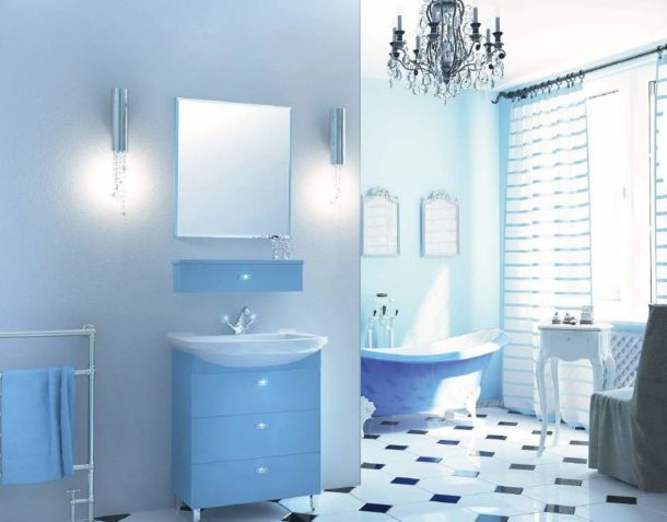 Blue White Aqua Bathroom Tiles and Accessories Decorating Ideas