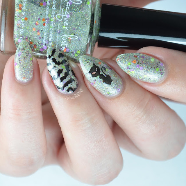 holographic nail polish with halloween stamping