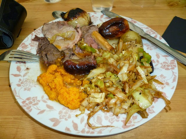 plate of food roast dinner cabbage gravy